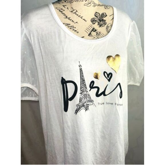 Sugar & Rose Women’s Size XL Puffy Sleeve Paris “True Love Forever” Graphic Top - Picture 6 of 10